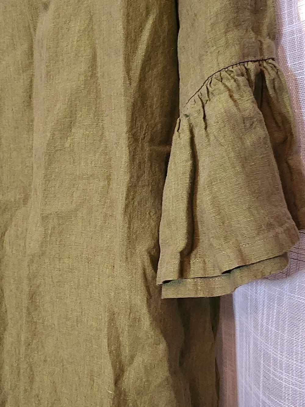 bryn Walker Rich Green Ruffle-Sleeve Linen Dress